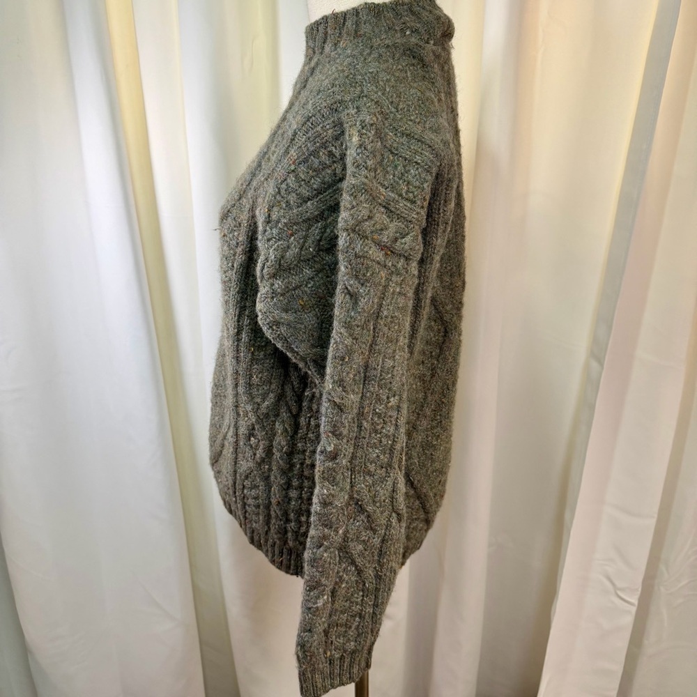 West Highland Woollens Scottish Wool Cable Knit Mock-Neck Sweater in Green/Gray - Picture 6 of 15